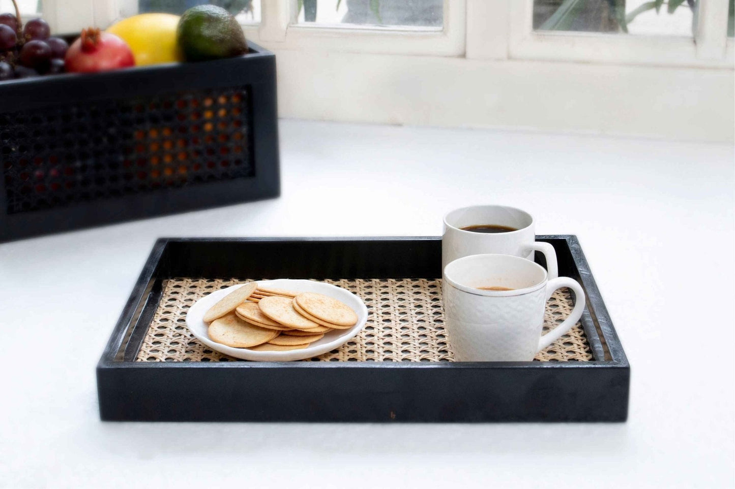 Rattan & Teak Tray – Rustic & Chic (Large) - NixWoods