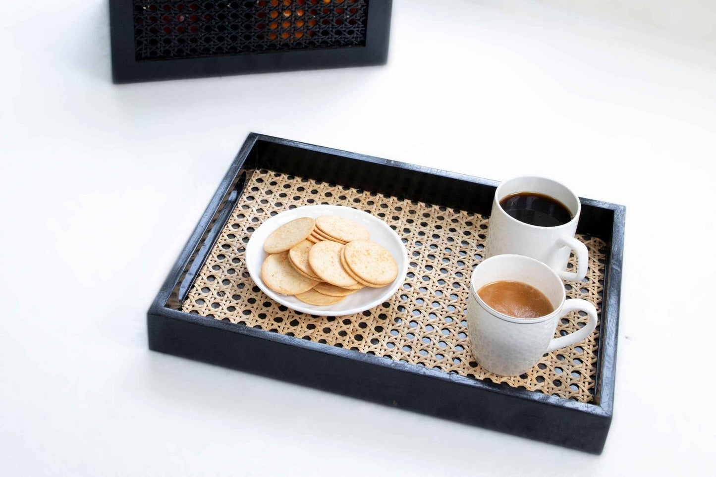 Rattan & Teak Tray – Rustic & Chic (Large) - NixWoods