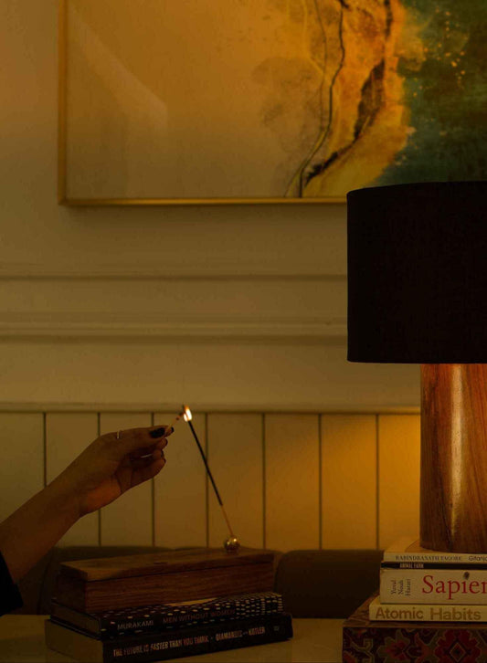 Rosewood Table Lamp with Black Shade – Contemporary Elegance - NixWoods