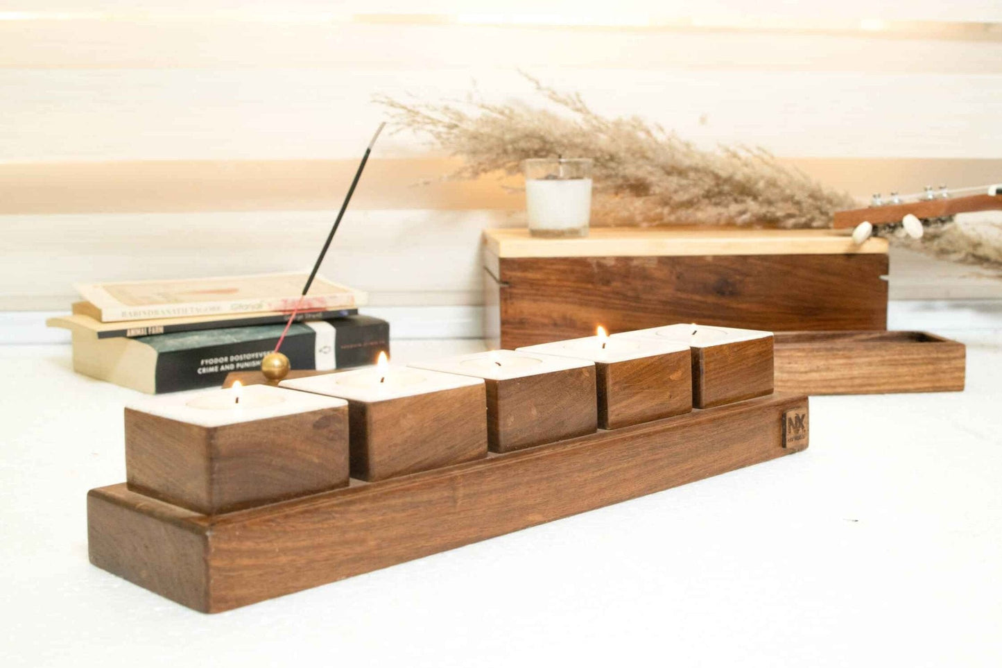 Rosewood Tea Light Holders | Minimalist Candlelight Decor | Set of 5 - Adam Spirit