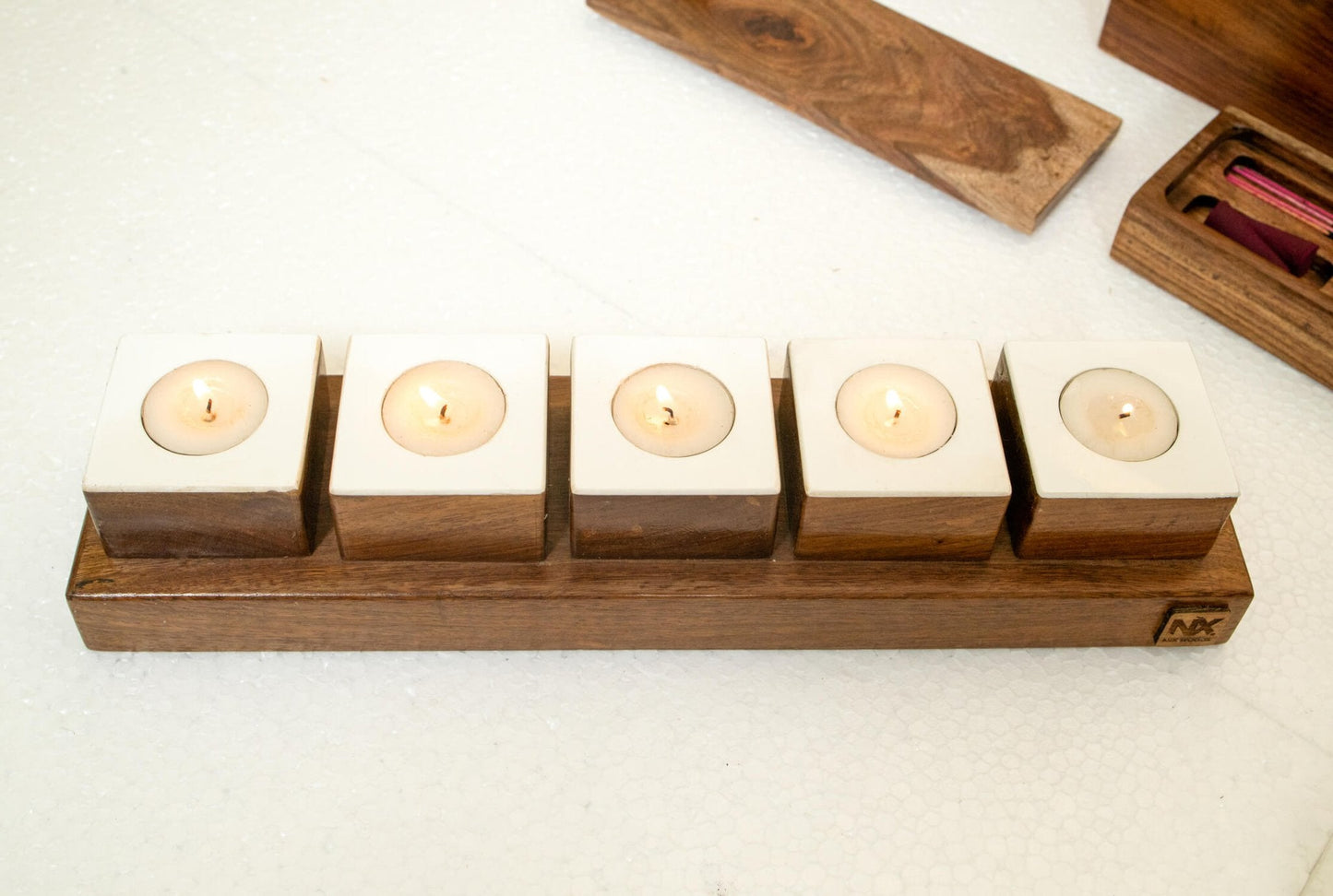 Rosewood Tea Light Holders | Minimalist Candlelight Decor | Set of 5 - Adam Spirit