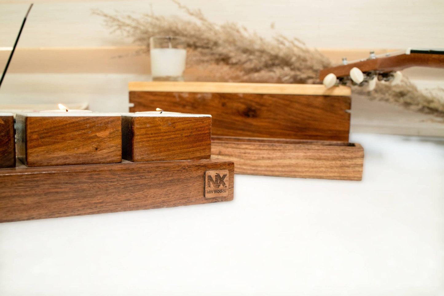 Rosewood Tea Light Holders | Minimalist Candlelight Decor | Set of 5 - Adam Spirit