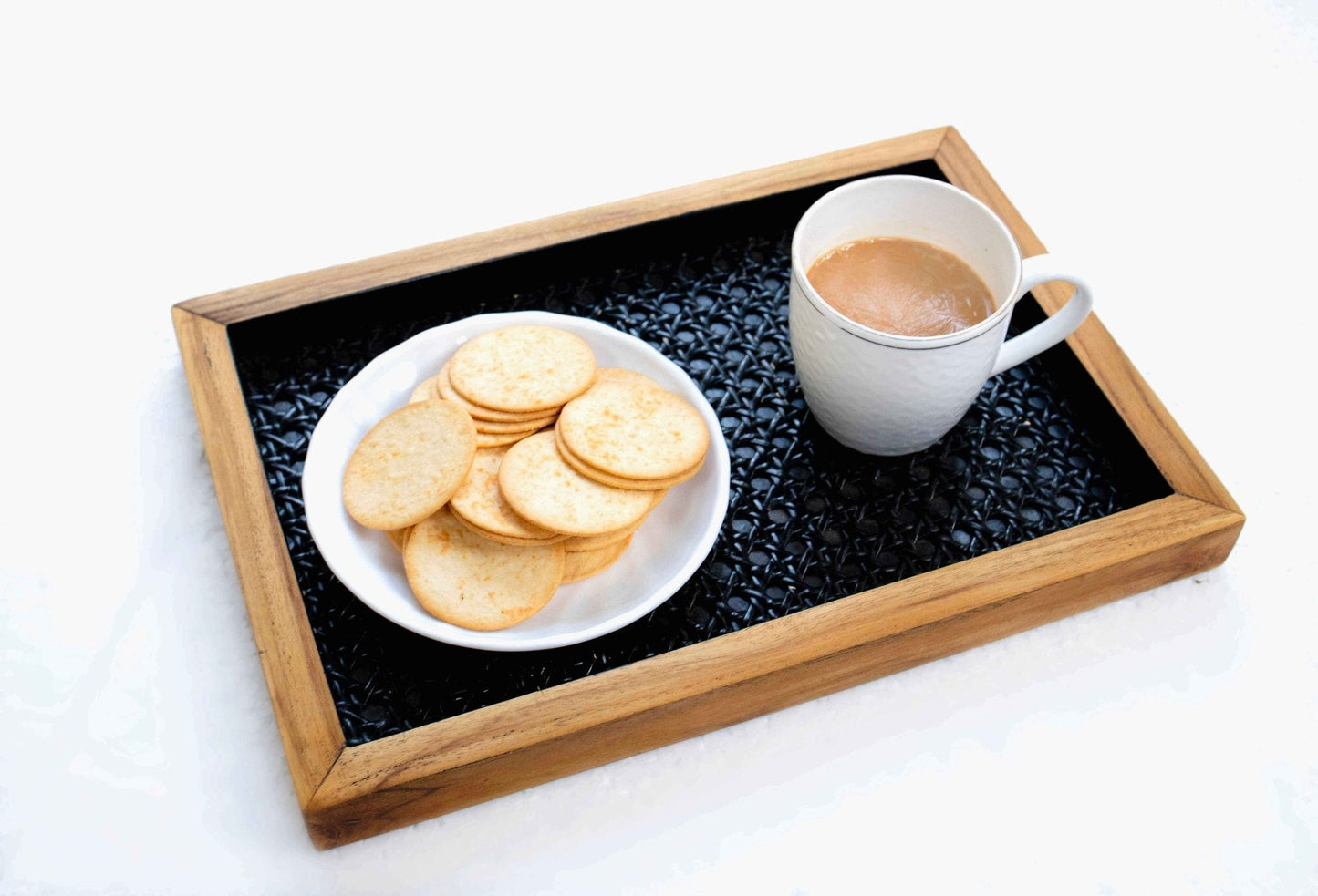 Set of 3 Medium Natural Rattan & Teak Tray – Handmade Elegance - Adam Spirit