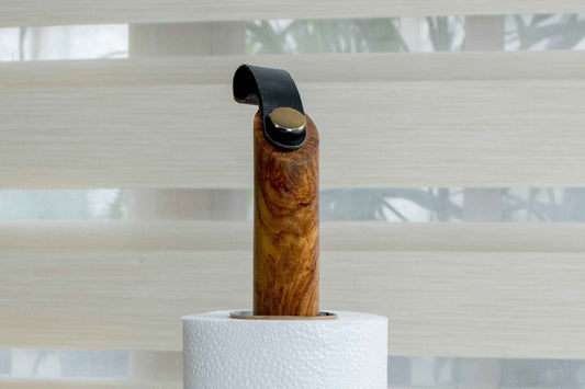 Wooden Paper Roll Holder – Minimal Teak Stand for Kitchen & Dining Use - NixWoods