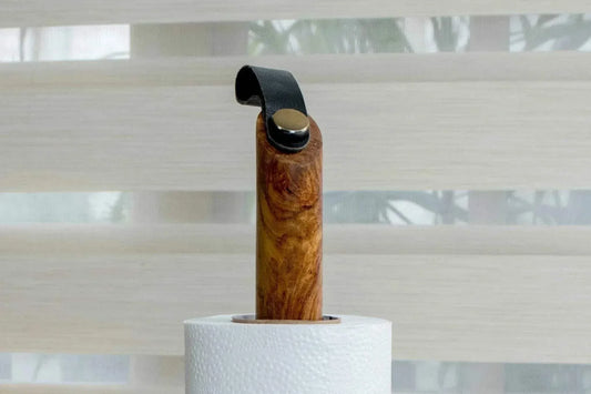 Wooden Paper Roll Holder – Minimal Teak Stand for Kitchen & Dining Use - NixWoods