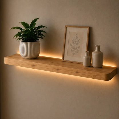 Curve Pine Solid Wood Floating Wall Light – Minimal Wall Sconce Shelf - NixWoods