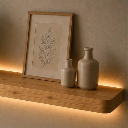 Curve Pine Solid Wood Floating Wall Light – Minimal Wall Sconce Shelf - NixWoods