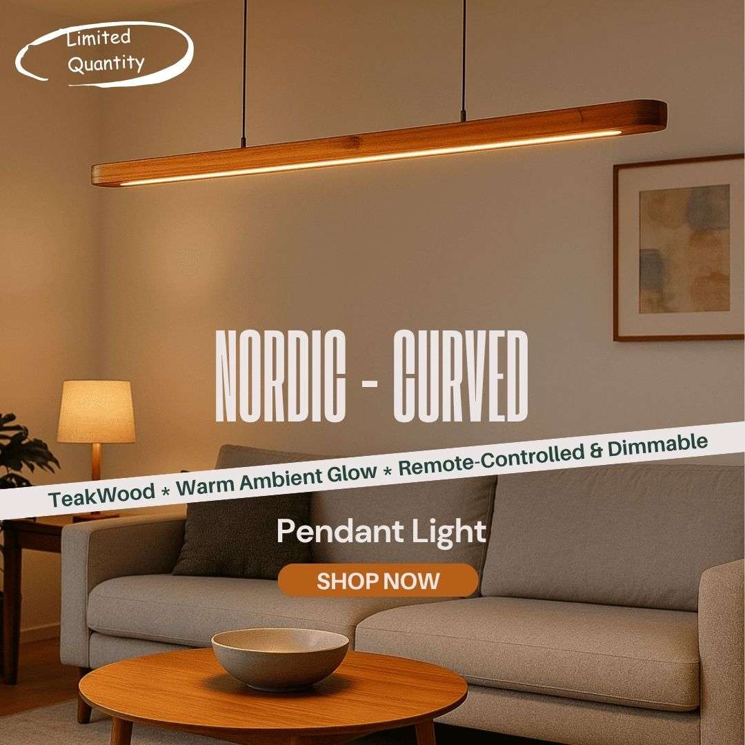 Nordic Pendant Light – Elegant Curved Design for Stylish Interiors - Teak Wood