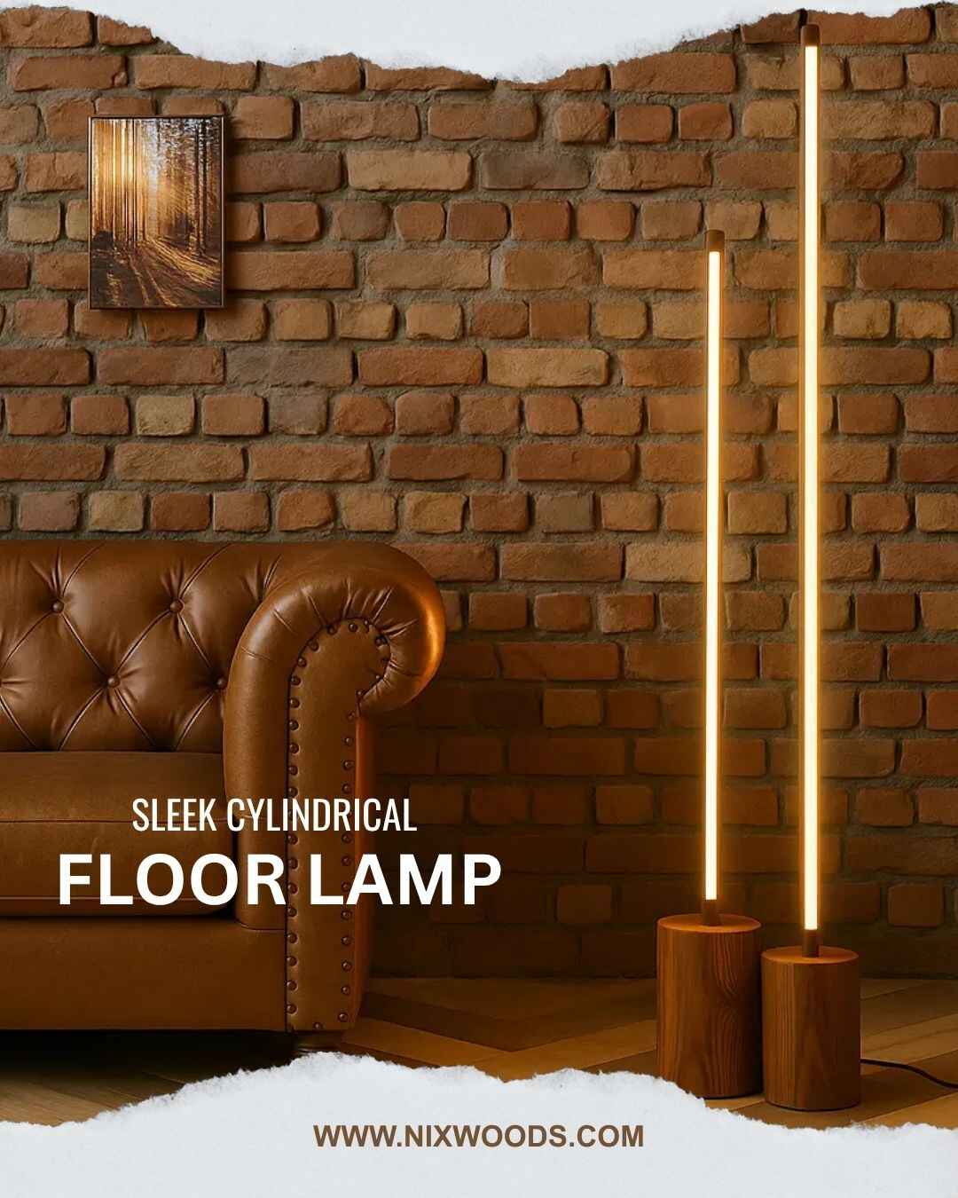Tall Wooden Floor Lamp – Sleek Cylindrical Rod Design - 60 Inch