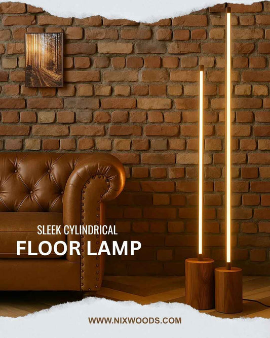 Tall Wooden Floor Lamp – Sleek Cylindrical Rod Design - 60 Inch