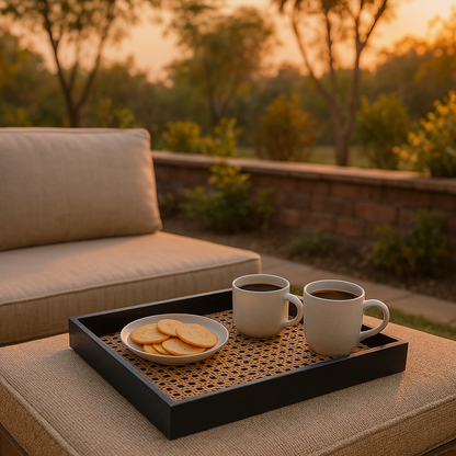 Rattan & Teak Tray – Rustic & Chic (Large) - NixWoods