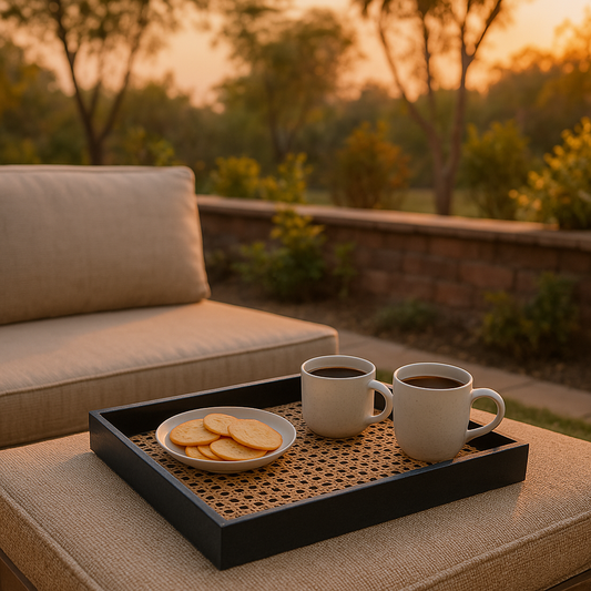 Rattan & Teak Tray – Rustic & Chic (Large) - NixWoods