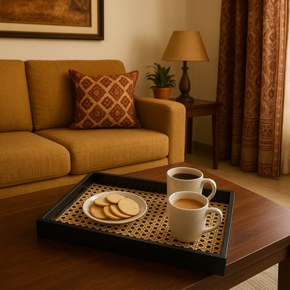 Rattan & Teak Tray – Rustic & Chic (Large) - NixWoods
