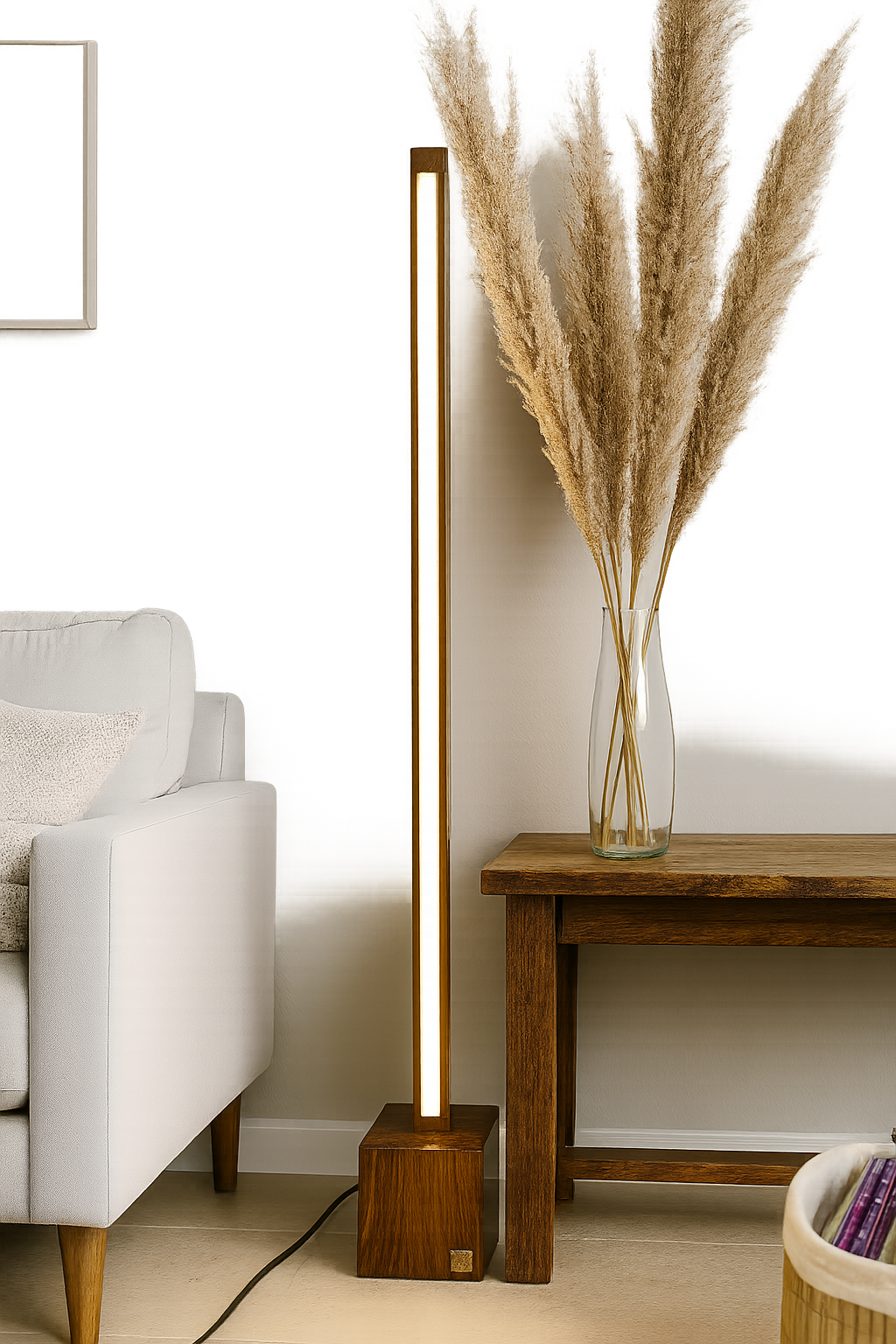 Minimalist Wooden Floor Lamp – Modern Square Rod Structure