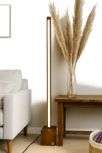 Minimalist Wooden Floor Lamp – Modern Square Rod Structure