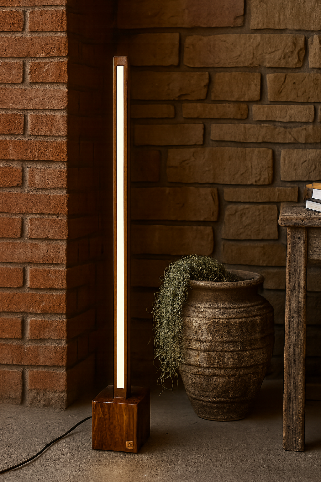 Minimalist Wooden Floor Lamp – Modern Square Rod Structure