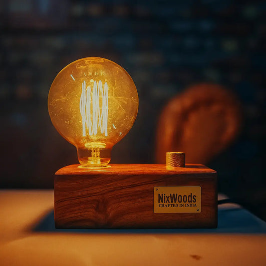 Globe Edison Bulb with Brass Dimmer | Rosewood Vintage Table Lamp | Handcrafted - NixWoods