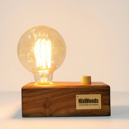 Globe Edison Bulb with Brass Dimmer | Rosewood Vintage Table Lamp | Handcrafted