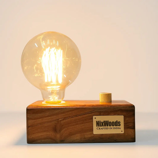 Globe Edison Bulb with Brass Dimmer | Rosewood Vintage Table Lamp | Handcrafted