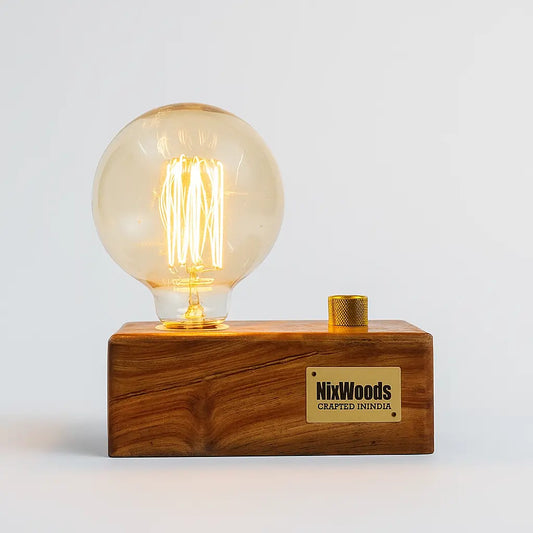 Globe Edison Bulb with Brass Dimmer | Rosewood Vintage Table Lamp | Handcrafted