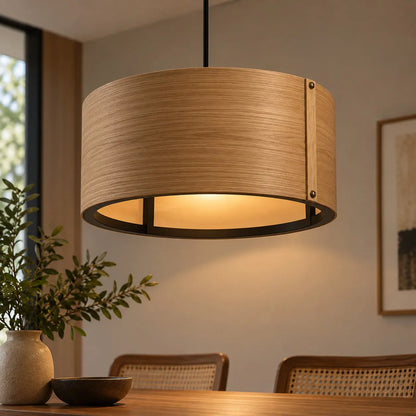 Aura Drum Kitchen Island Pendant Light | Solid Wood Wooden Hanging Lamp - NixWoods