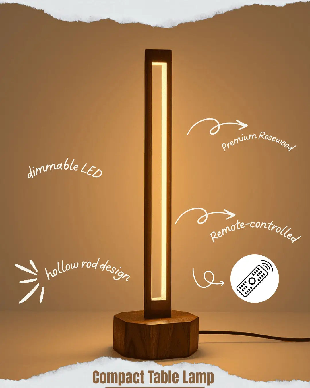Wooden Compact Floor Lamp – Subtle Charm with Small Hollow Rod Design