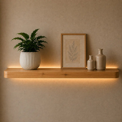 Curve Pine Solid Wood Floating Wall Light – Minimal Wall Sconce Shelf - NixWoods