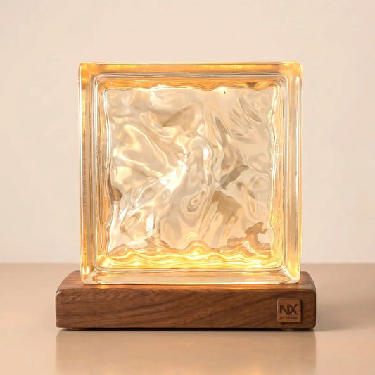 Rubik's Cube Table Lamp – Handcrafted Sheesham Wood & Warm Glass Light