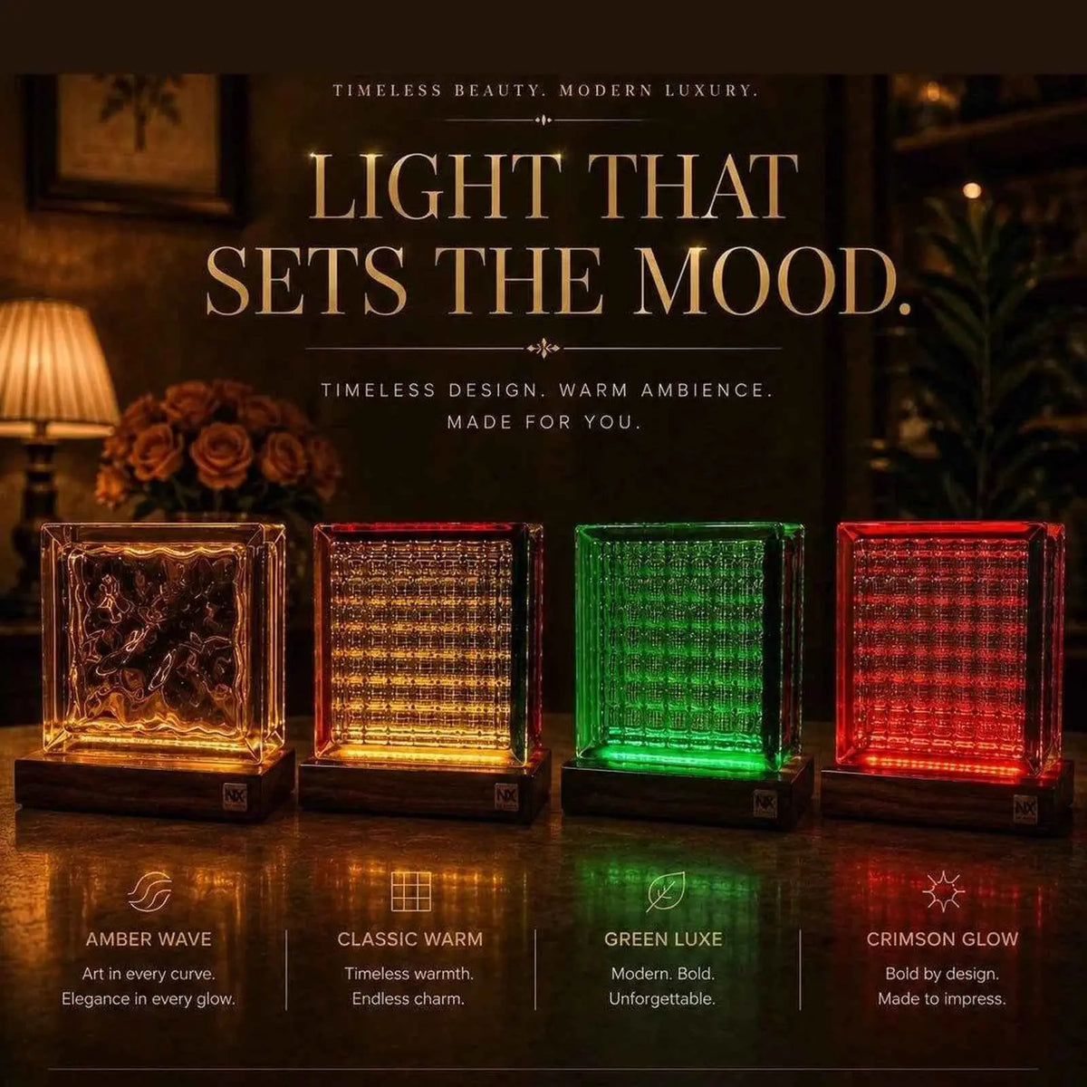 Rubik's Cube Table Lamp – Handcrafted Sheesham Wood & Warm Glass Light