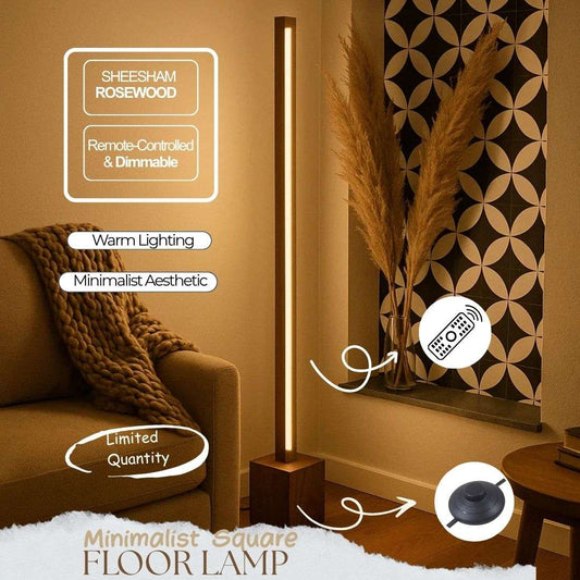 Minimalist Wooden Floor Lamp – Handcrafted Square Rod Design in Solid Rosewood