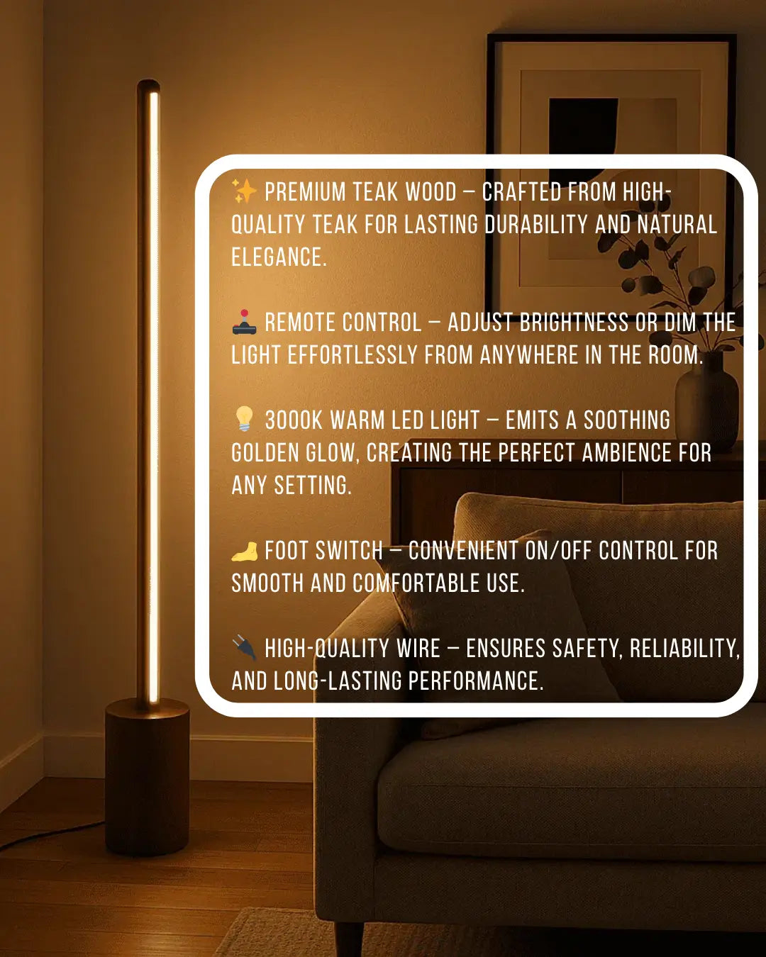 Minimalist Wooden Floor Lamp – Sleek Cylindrical Rod Design - Rosewood