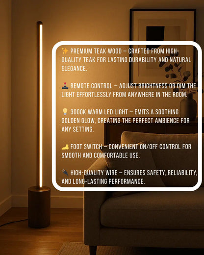 Minimalist Wooden Floor Lamp – Sleek Cylindrical Rod Design - Rosewood