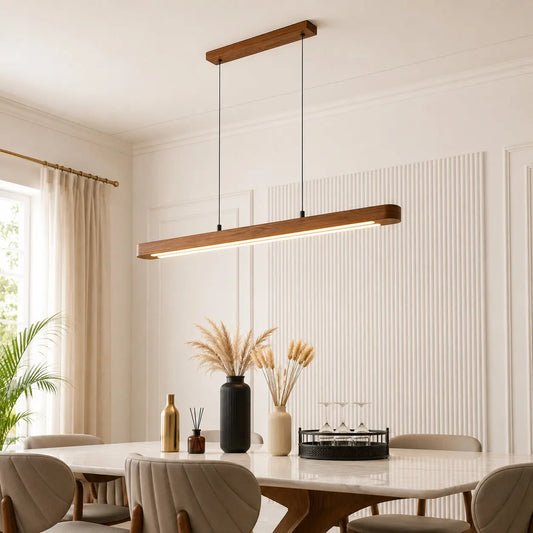 Double Arm Teak Pendant Light – Teak Pendant Light with Sculptural Curved LED Statement NixWoods
