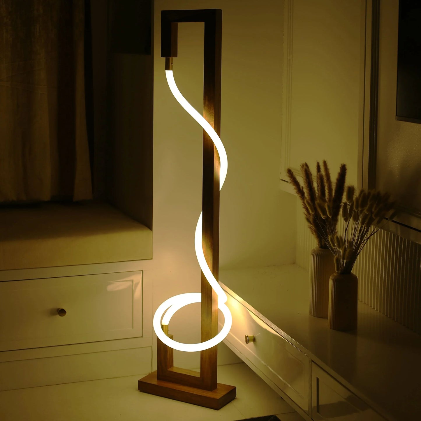 Unique Standing Lamp – Sculpted Glow Rosewood Wood Floor Lamp