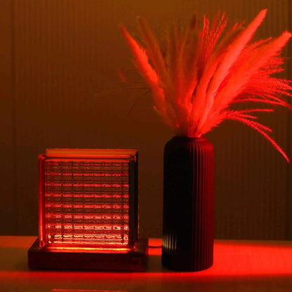 Rubik's Cube Table Lamp – Handcrafted Sheesham Wood & Warm Glass Light