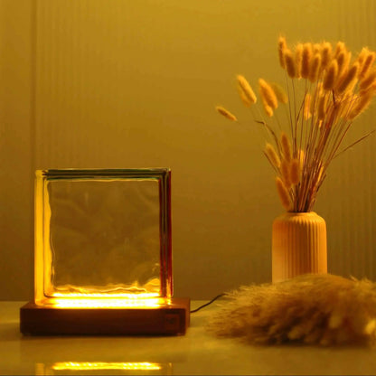 Rubik's Cube Table Lamp – Handcrafted Sheesham Wood & Warm Glass Light