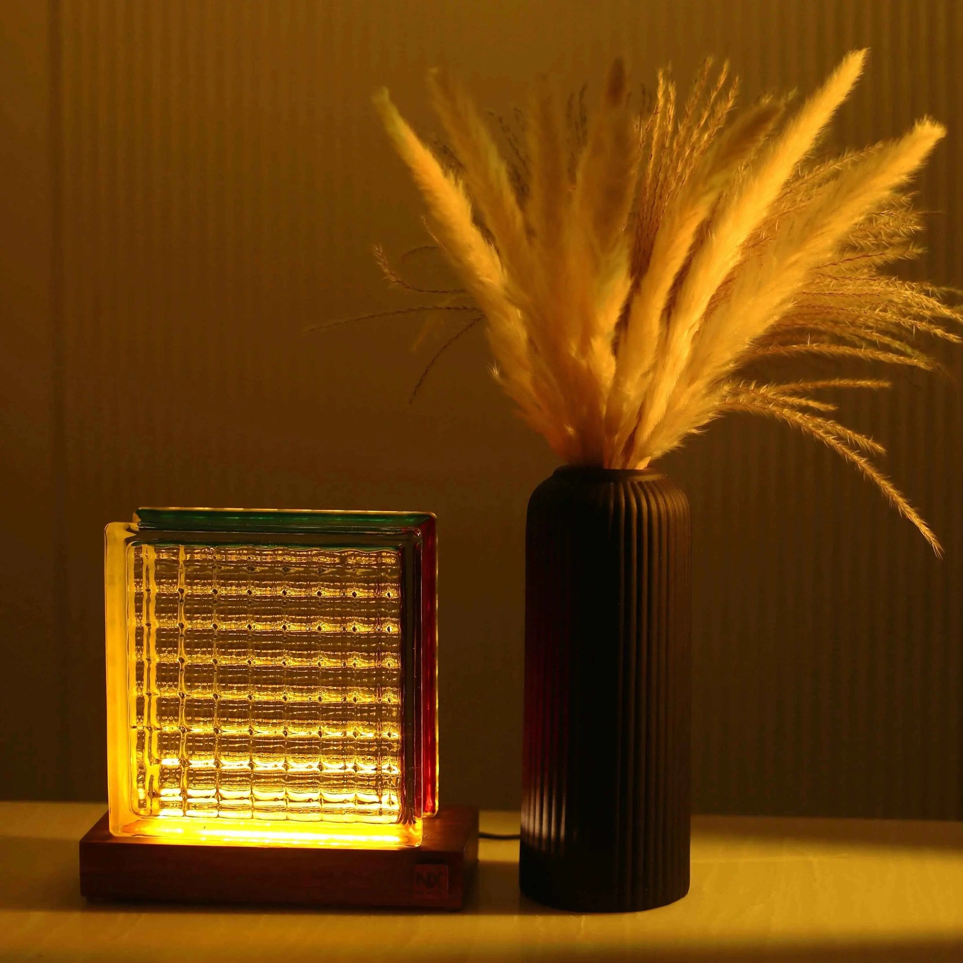 Rubik's Cube Table Lamp – Handcrafted Sheesham Wood & Warm Glass Light