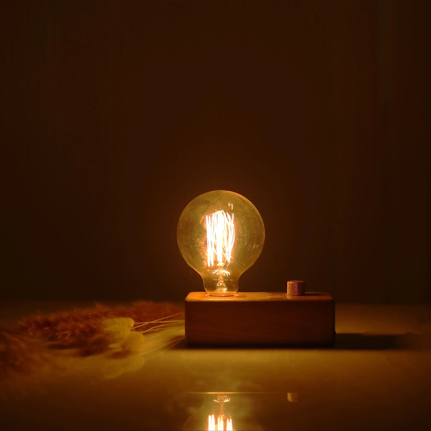 Globe Edison Bulb with Brass Dimmer | Rosewood Vintage Table Lamp | Handcrafted