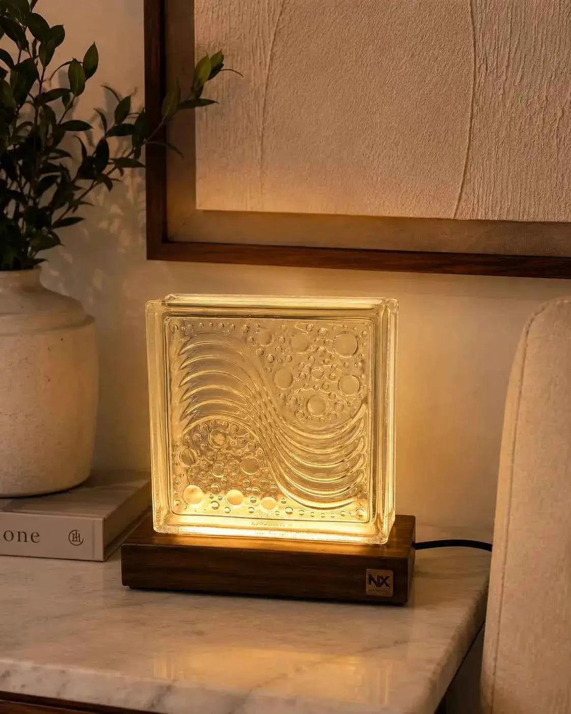 Rubik's Cube Table Lamp – Handcrafted Sheesham Wood & Warm Glass Light