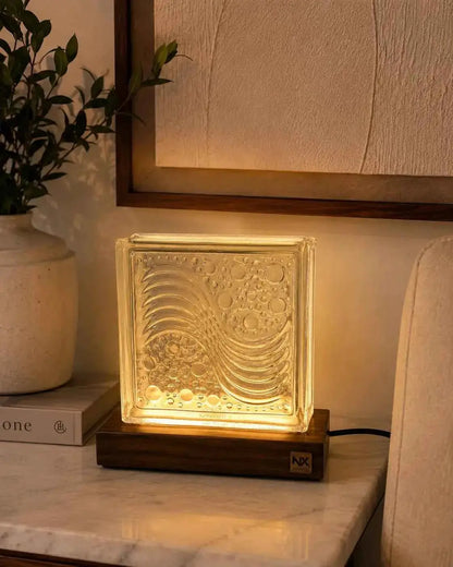 Rubik's Cube Table Lamp – Handcrafted Sheesham Wood & Warm Glass Light