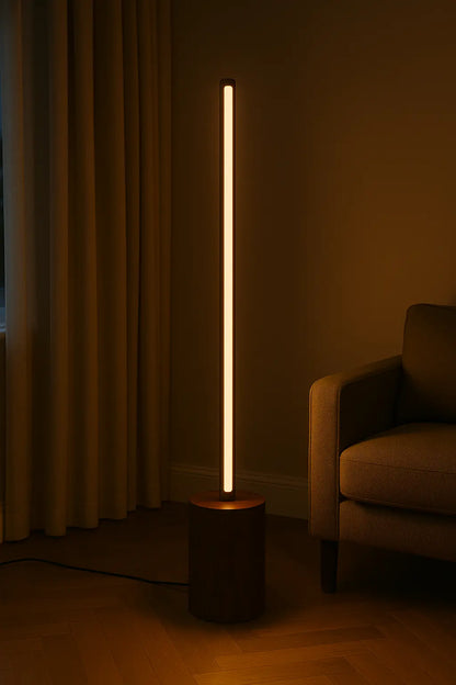 5 Feet Tall Wooden Floor Lamp – Sleek Cylindrical Rod Design - Rosewood