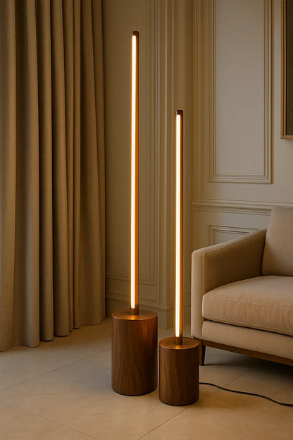 5 Feet Tall Wooden Floor Lamp – Sleek Cylindrical Rod Design - Rosewood