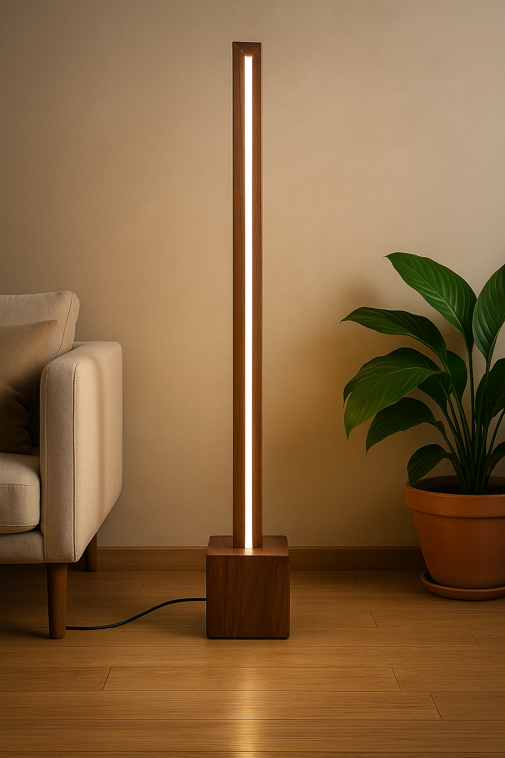 Minimalist Wooden Floor Lamp – Modern Square Rod Structure