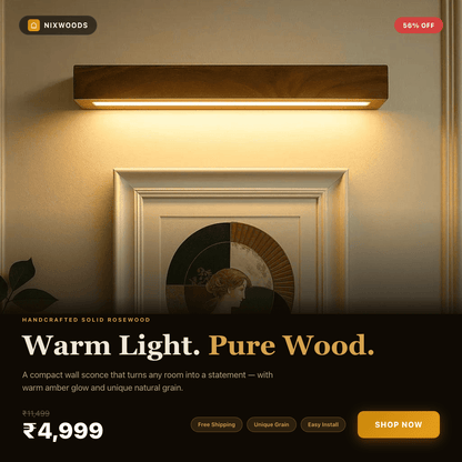 Sheesham Wood Wall Light inches – Minimal Linear LED Sconce for Living Room & Modern Interiors