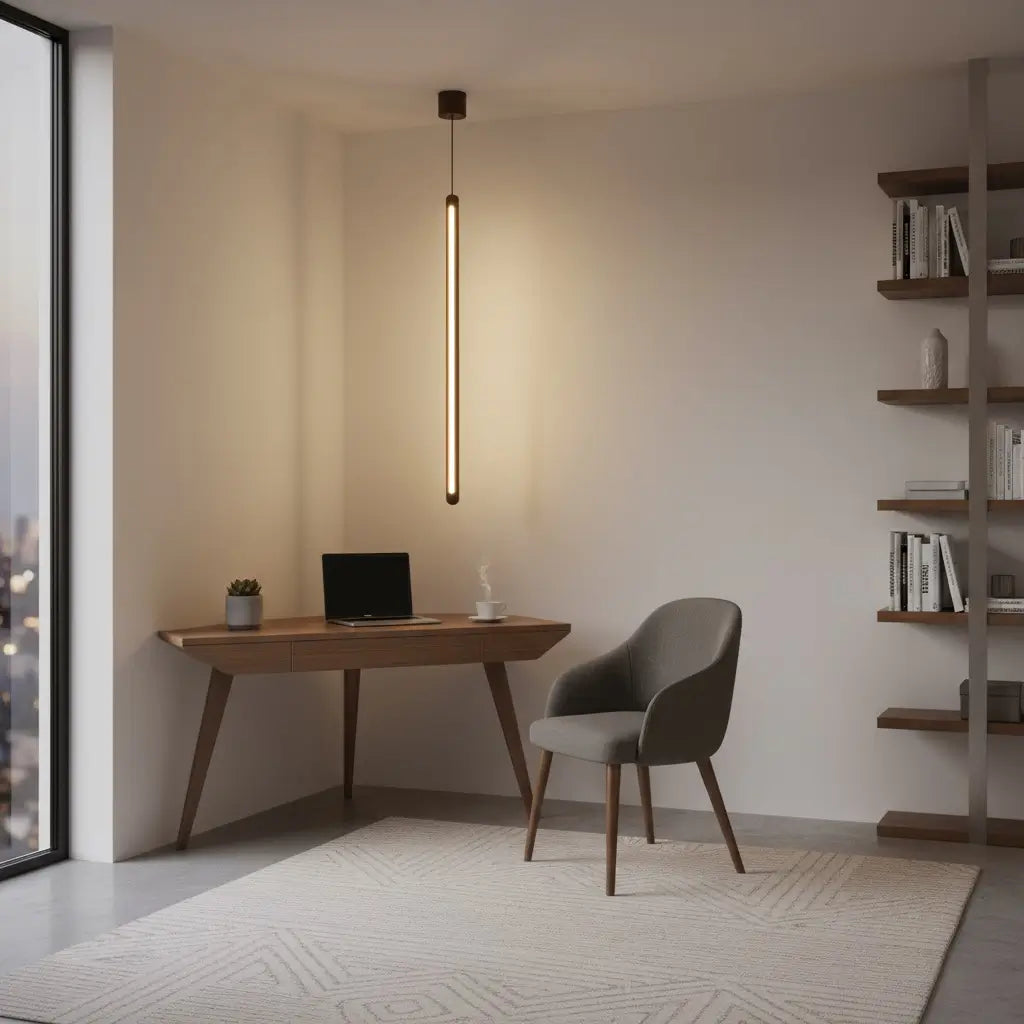 Modern Rosewood Vertical Pendant Lamp – Dimmable Wood Light