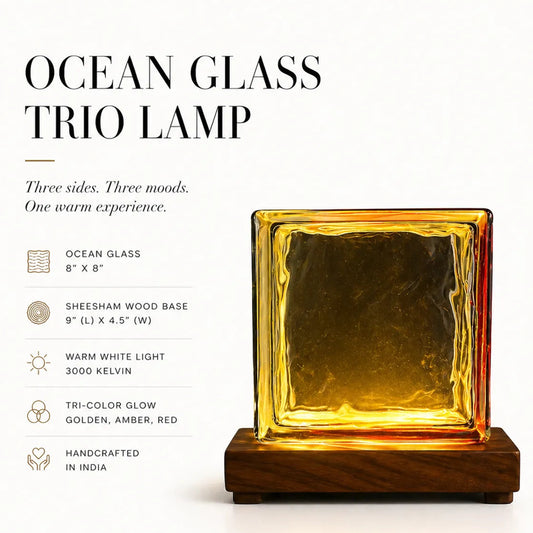 Rubik's Cube Table Lamp – Handcrafted Sheesham Wood & Warm Glass Light
