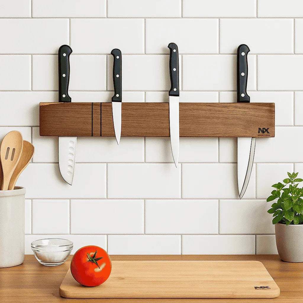Rosewood Magnetic Knife Holder – Sleek Wall-Mounted Storage
