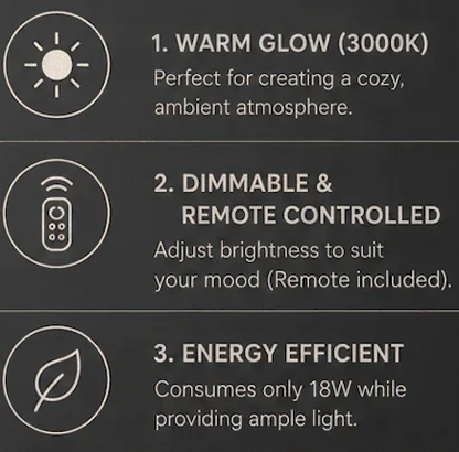 Pendant light features - warm 3000K glow, dimmable with remote, 18W energy use - NixWoods