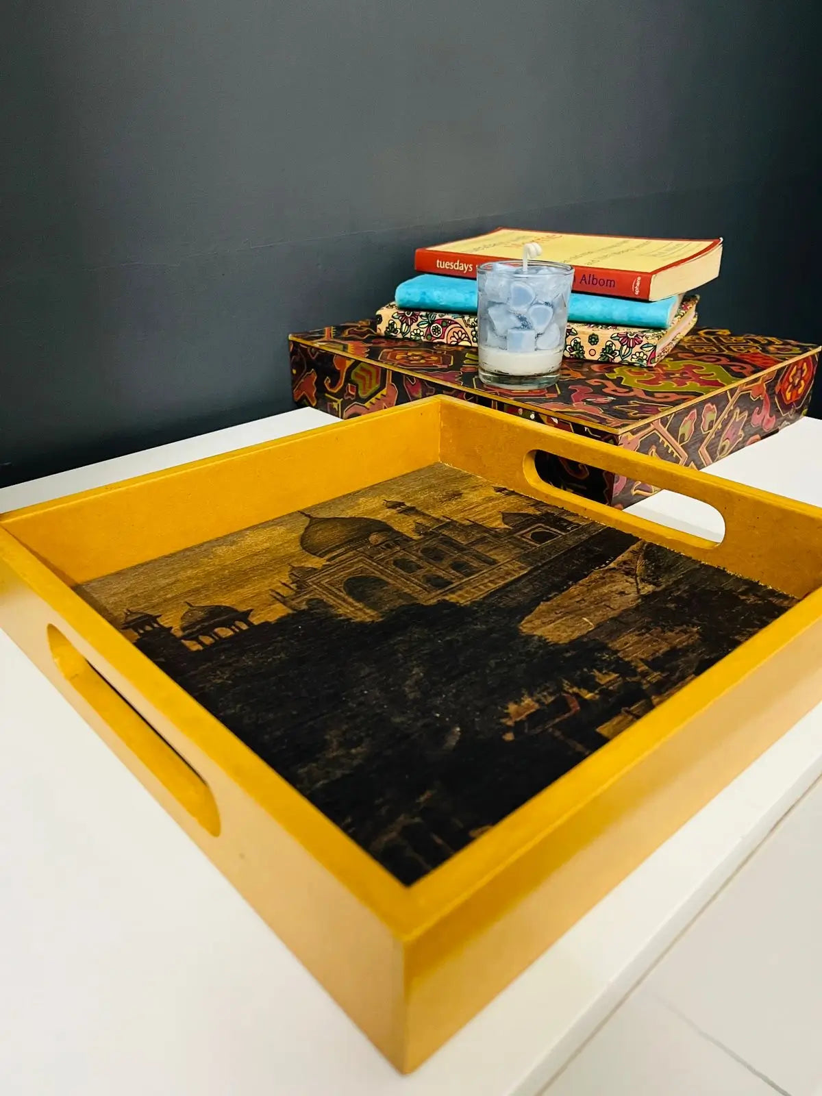 Imperial Taj Mahal tray | Yellow Frame | Square - NixWoods