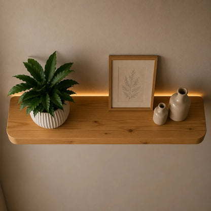 Curve Pine Solid Wood Floating Wall Light – Minimal Wall Sconce Shelf - NixWoods